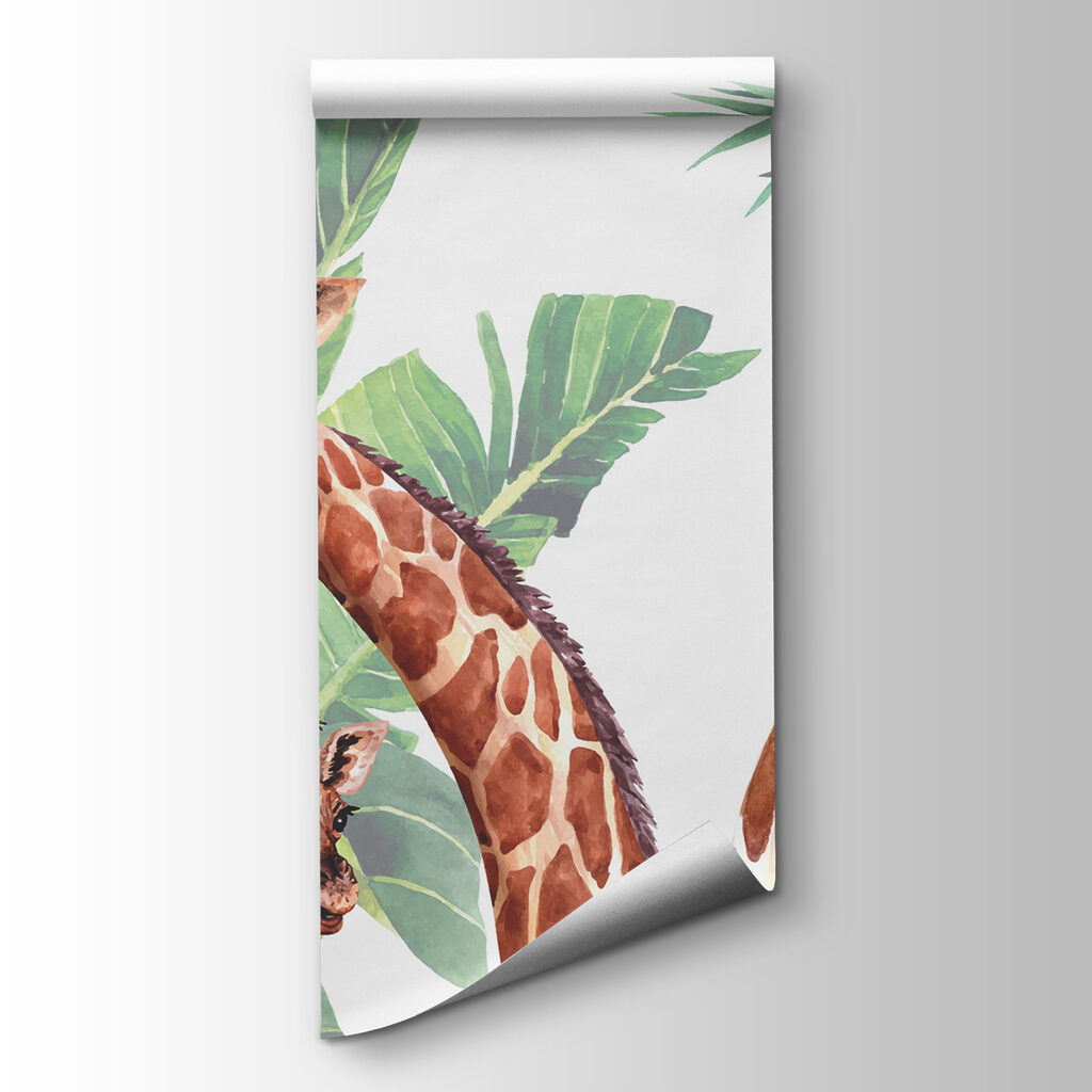 A group of giraffes with their heads in front of leaves A group of giraffes with their heads in front of leaves