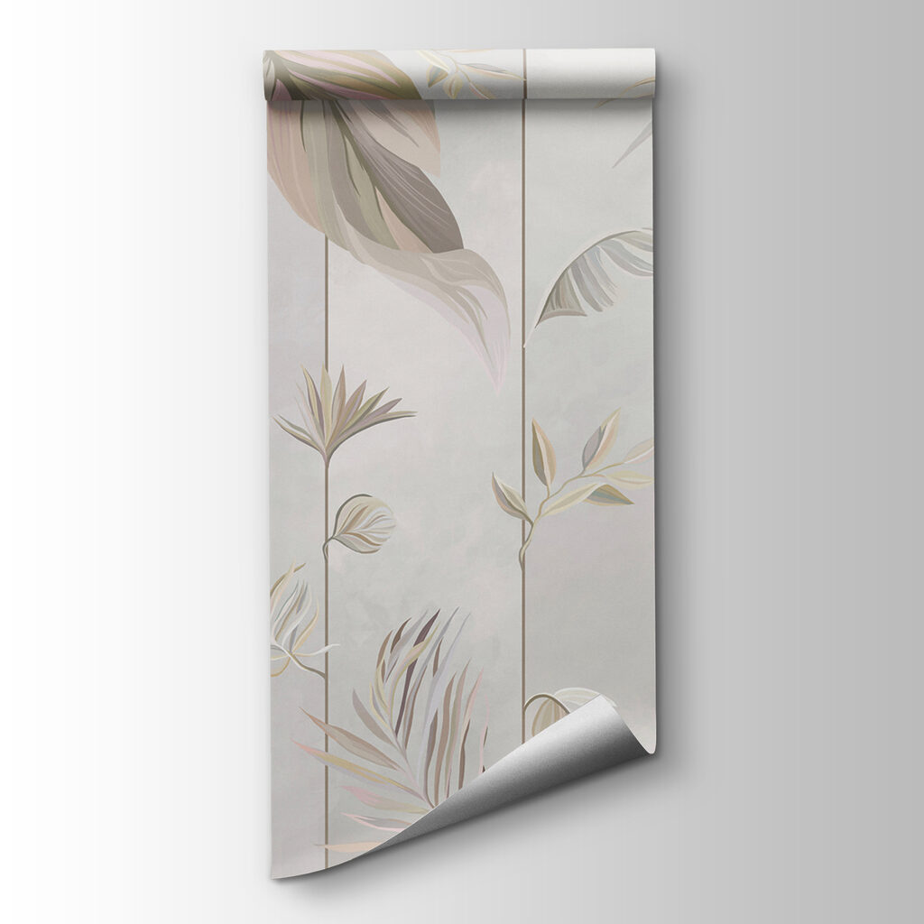 A wallpaper with leaves and flowers