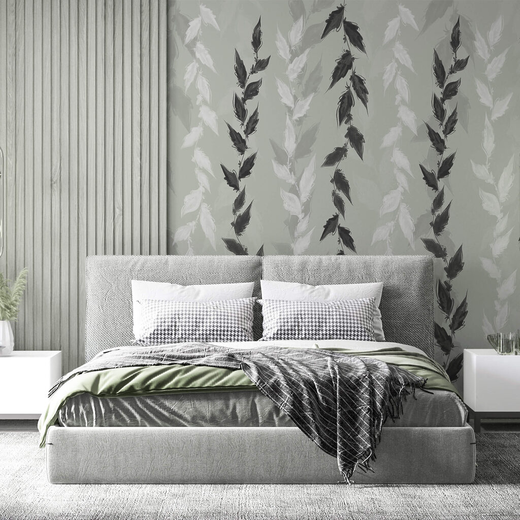 Czarne i białe liście na szarym tle