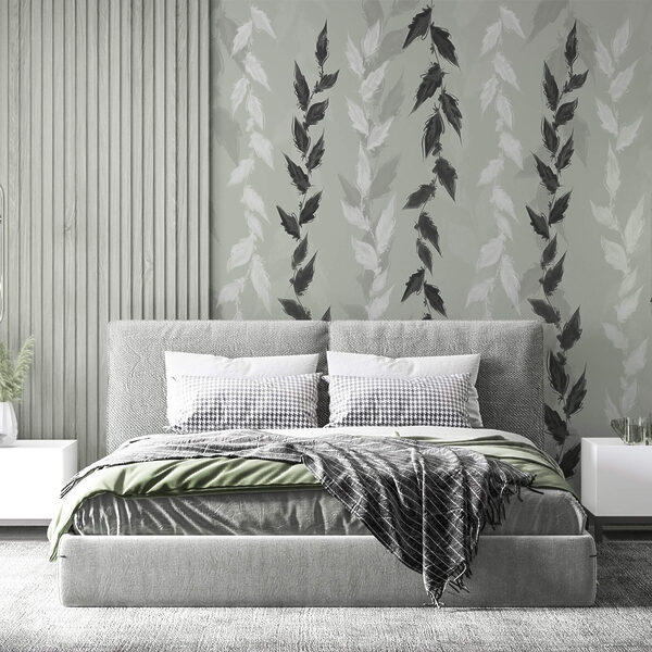 Czarne i białe liście na szarym tle