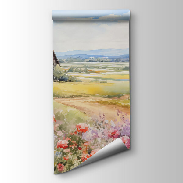 Painting of a house and flowers