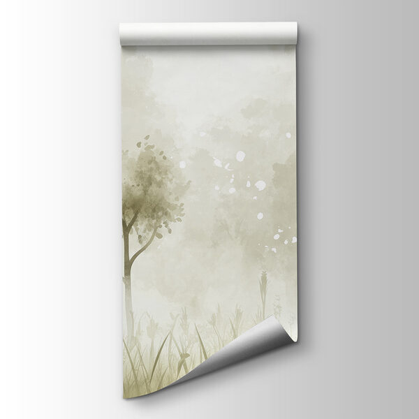 Foggy landscape with trees and grass Foggy landscape with trees and grass