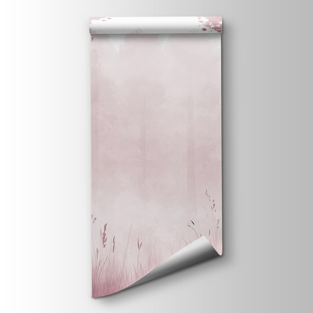 Foggy forest with pink trees