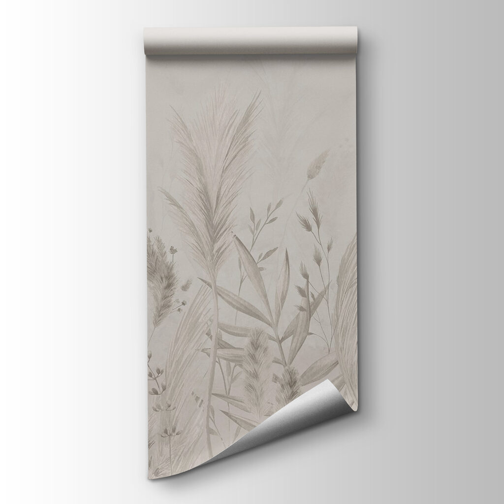 Whimsical botanical illustration in neutrals