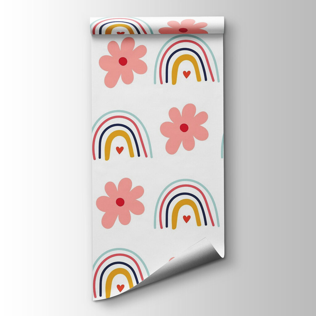 Pattern of flowers and rainbows