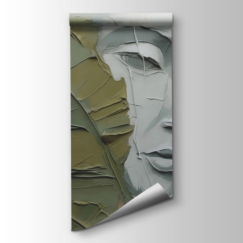 Painting of a face and a leaf