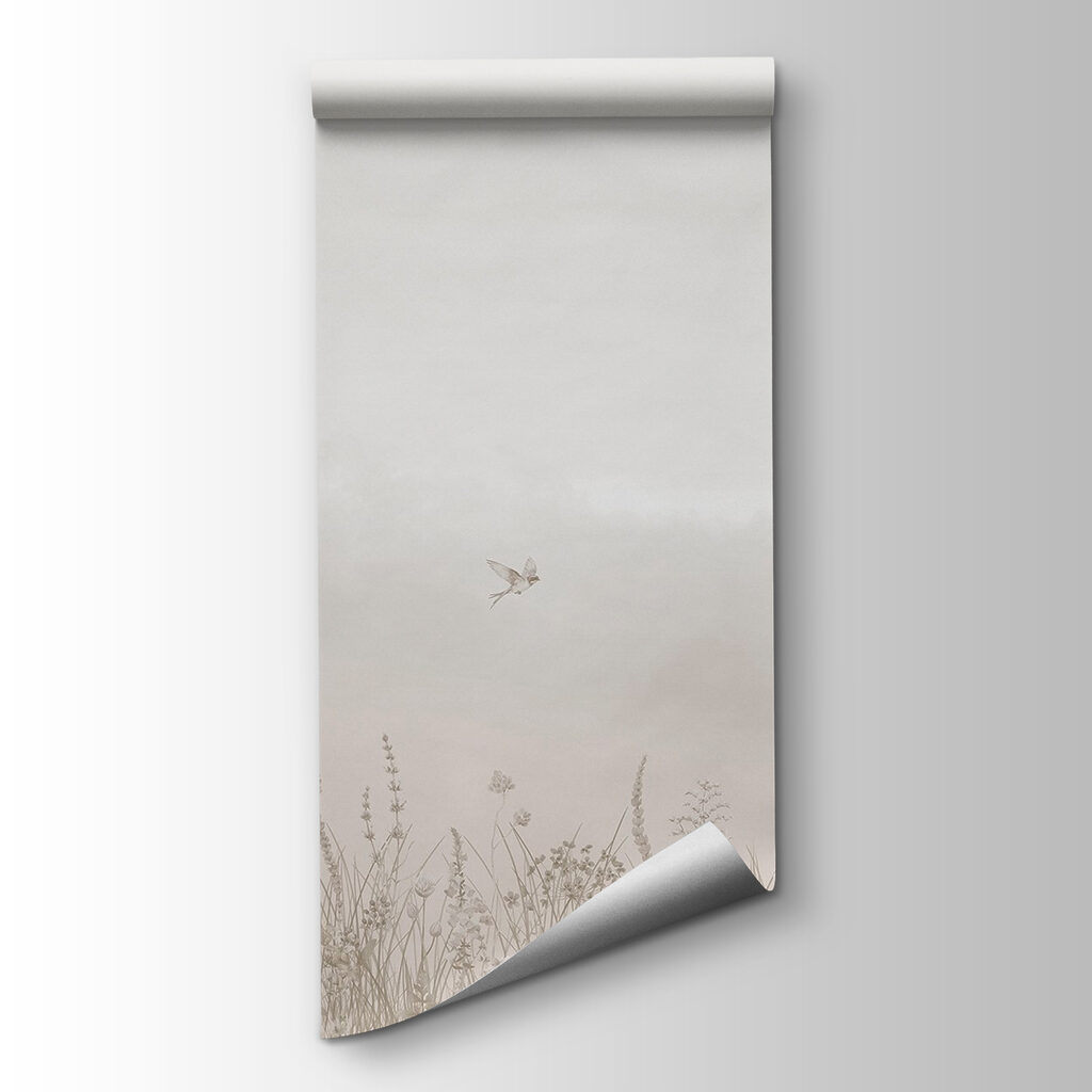 Bird flying over a field of flowers Bird flying over a field of flowers