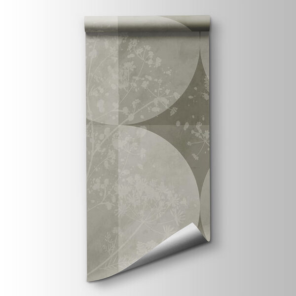 Grey and white background with circles and flowers