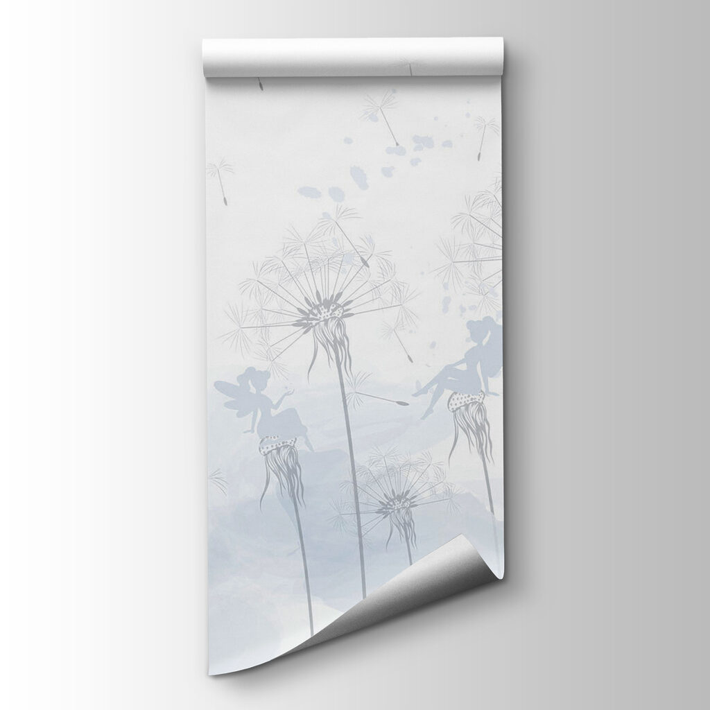 A dandelion with fairies flying in the air