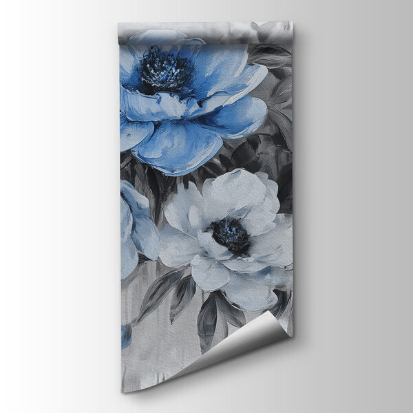 A painting of blue flowers