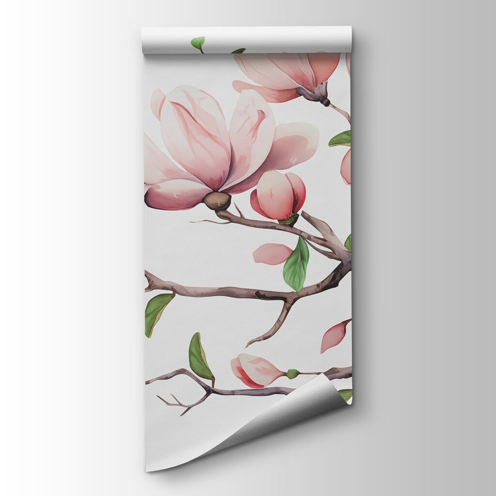 Branch with pink flowers and leaves Branch with pink flowers and leaves