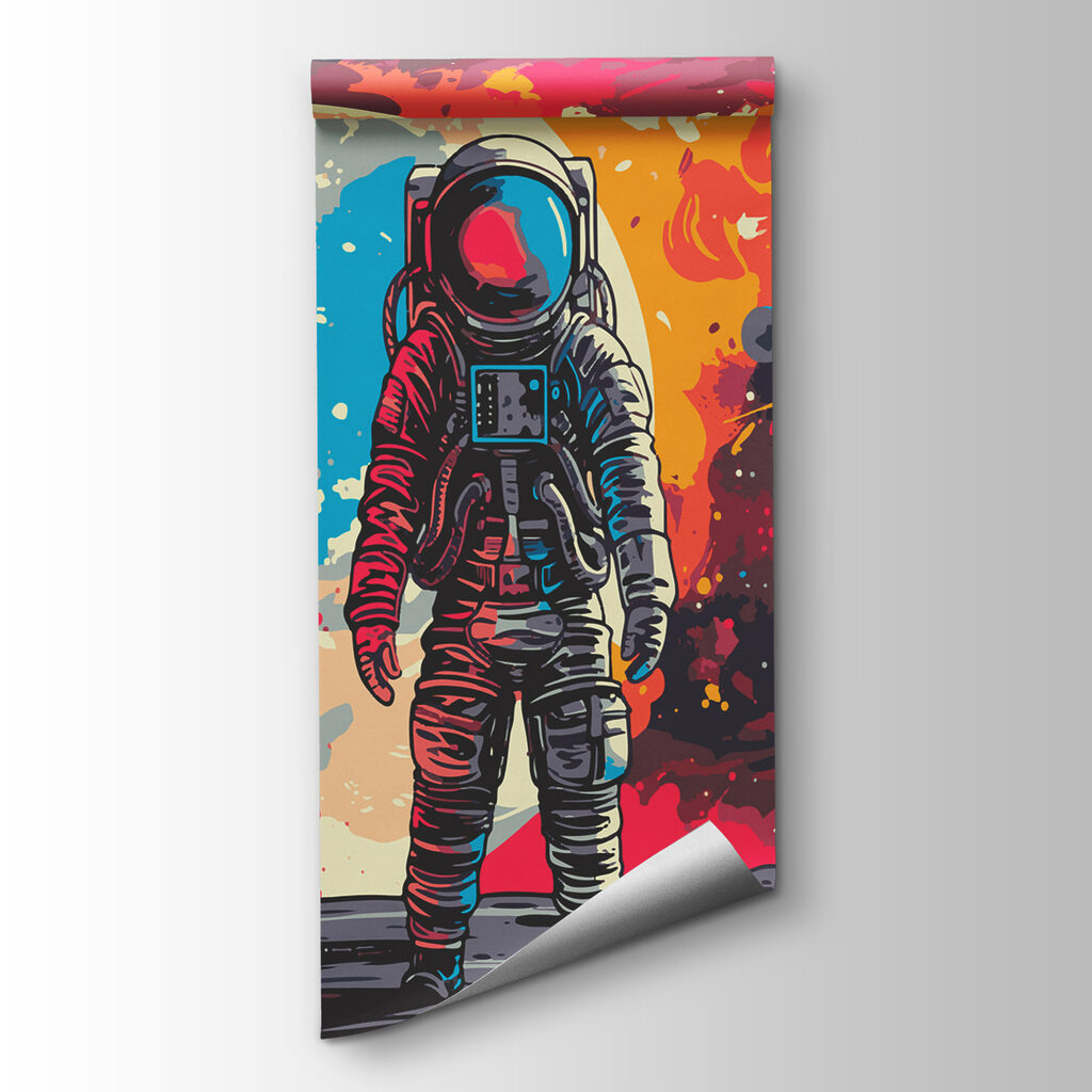 Astronaut in space with a large red and orange space behind him