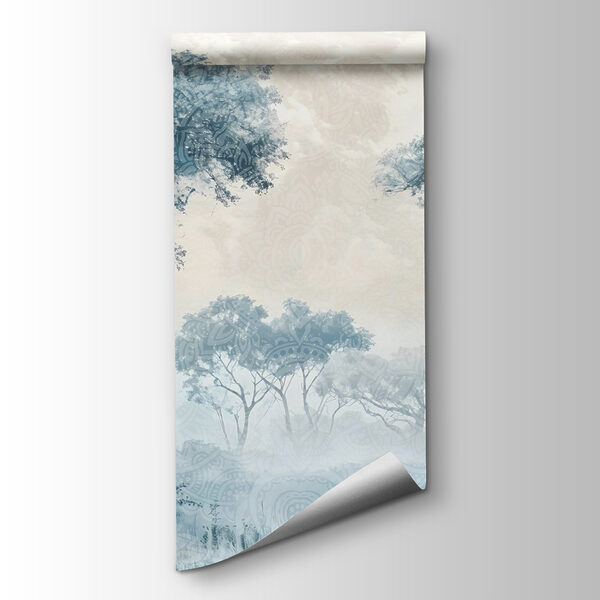 Foggy landscape with trees and plants