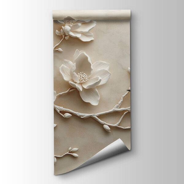 White bird on a branch with flowers