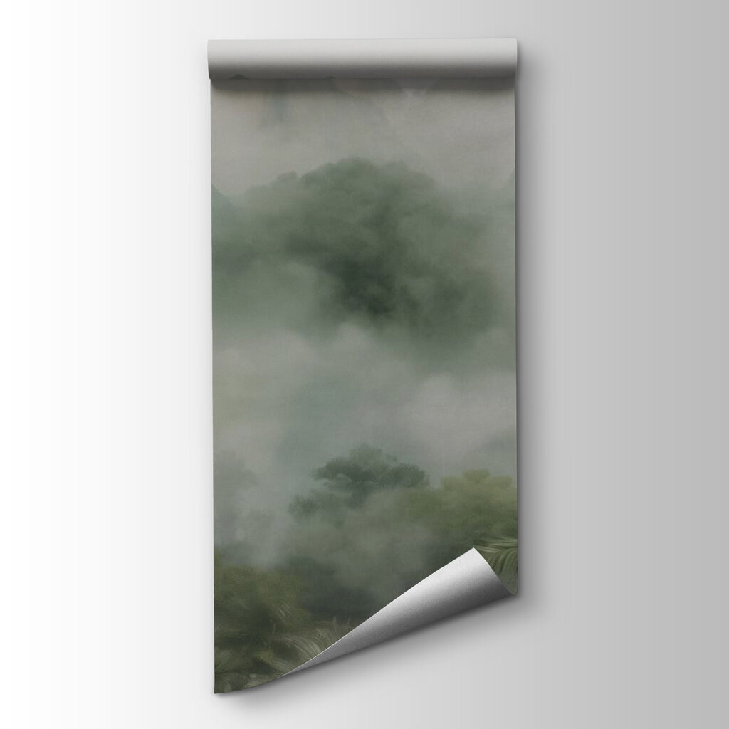 Foggy landscape with mountains and trees Foggy landscape with mountains and trees