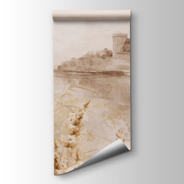 Painting of a castle and a lake