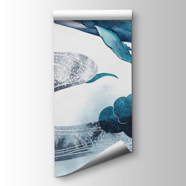 Whale and water with a red sun