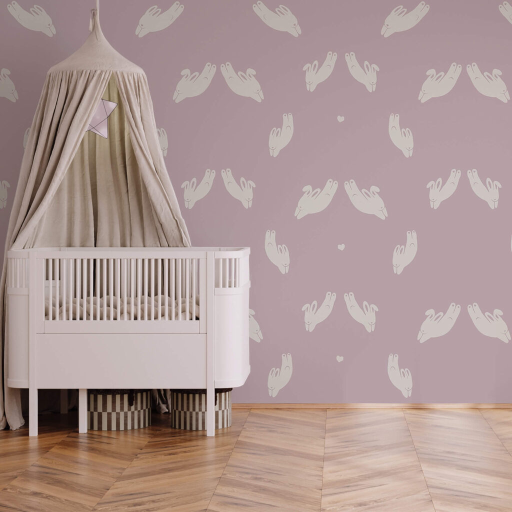 Wzór królików na fioletowym tle