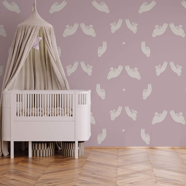 Wzór królików na fioletowym tle