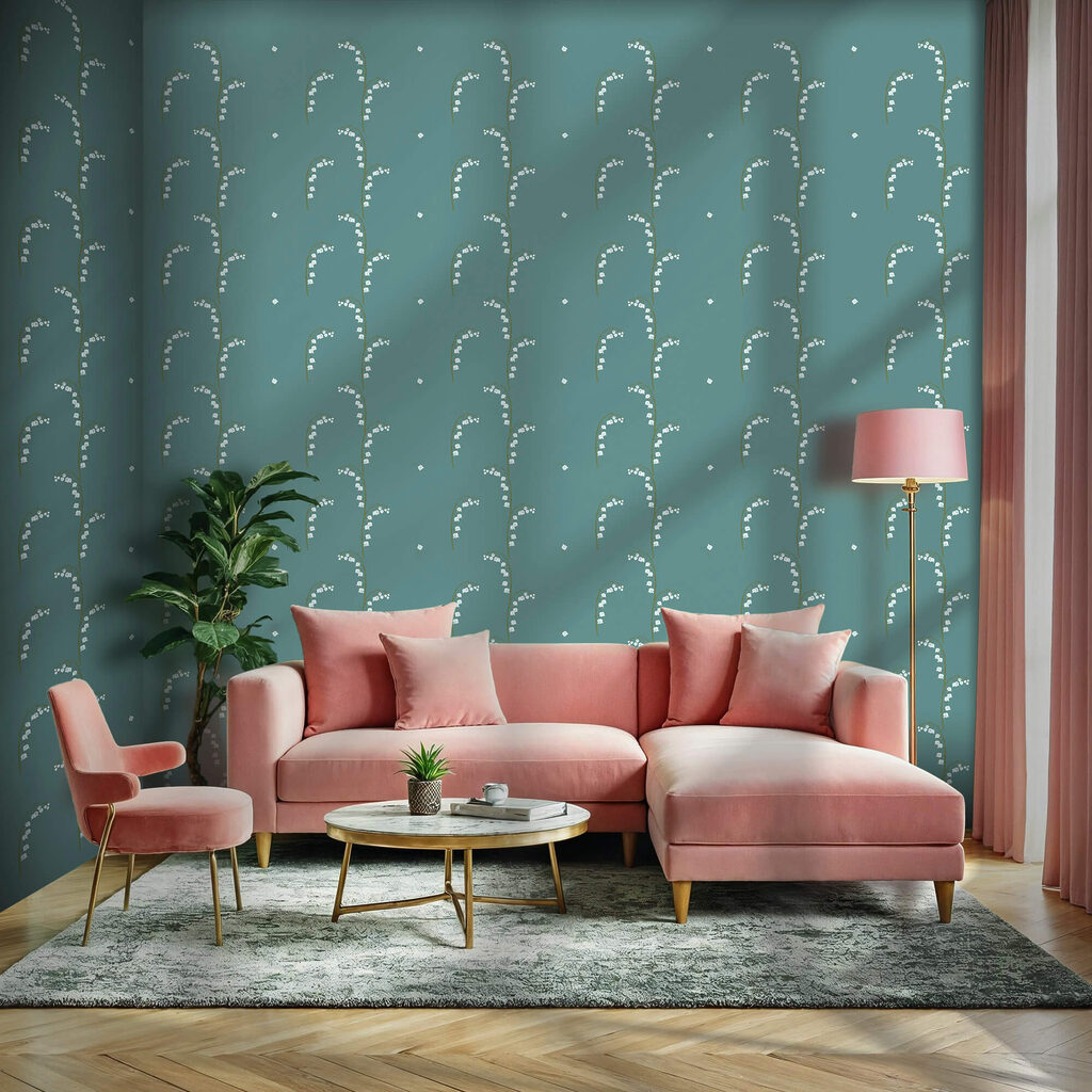 Wzór białych kwiatów na niebieskim tle