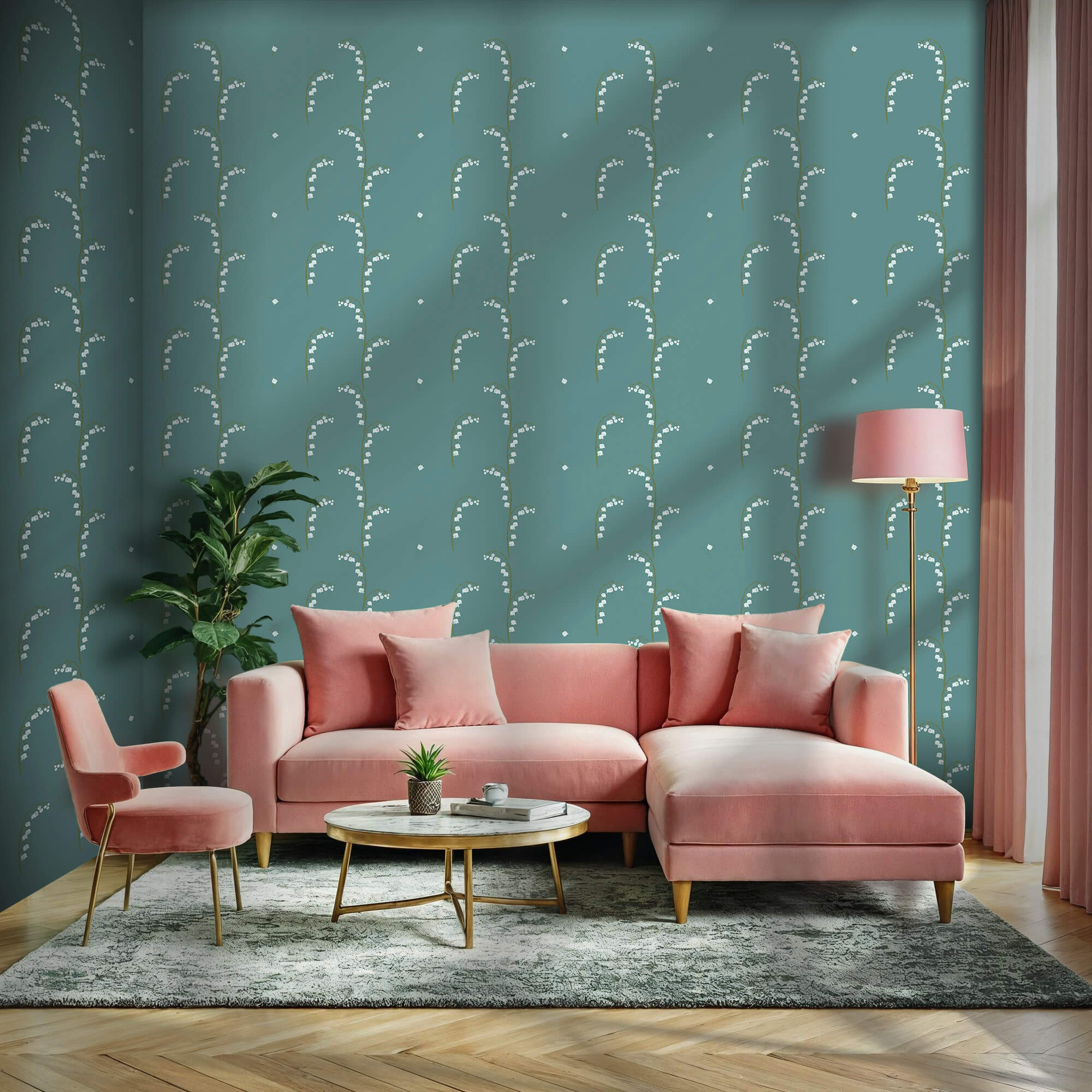 Wzór białych kwiatów na niebieskim tle