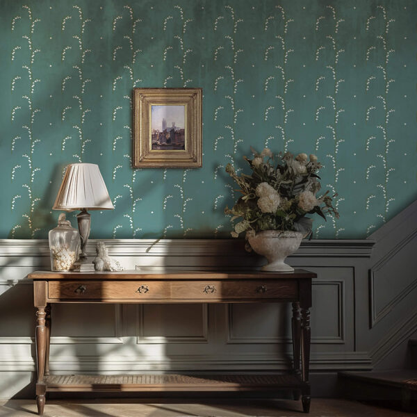 Wzór białych kwiatów na niebieskim tle