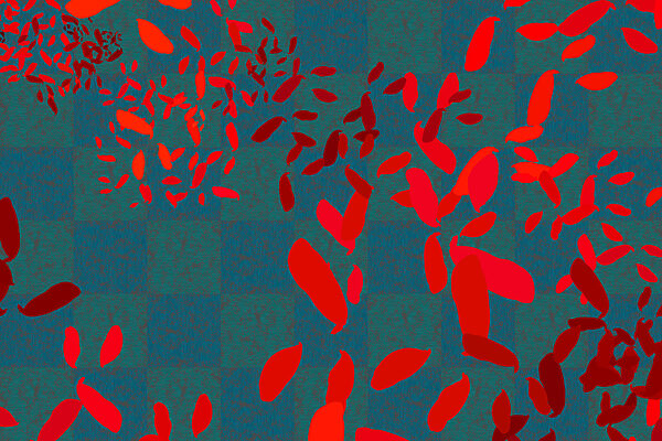 Red leaves on a blue background
