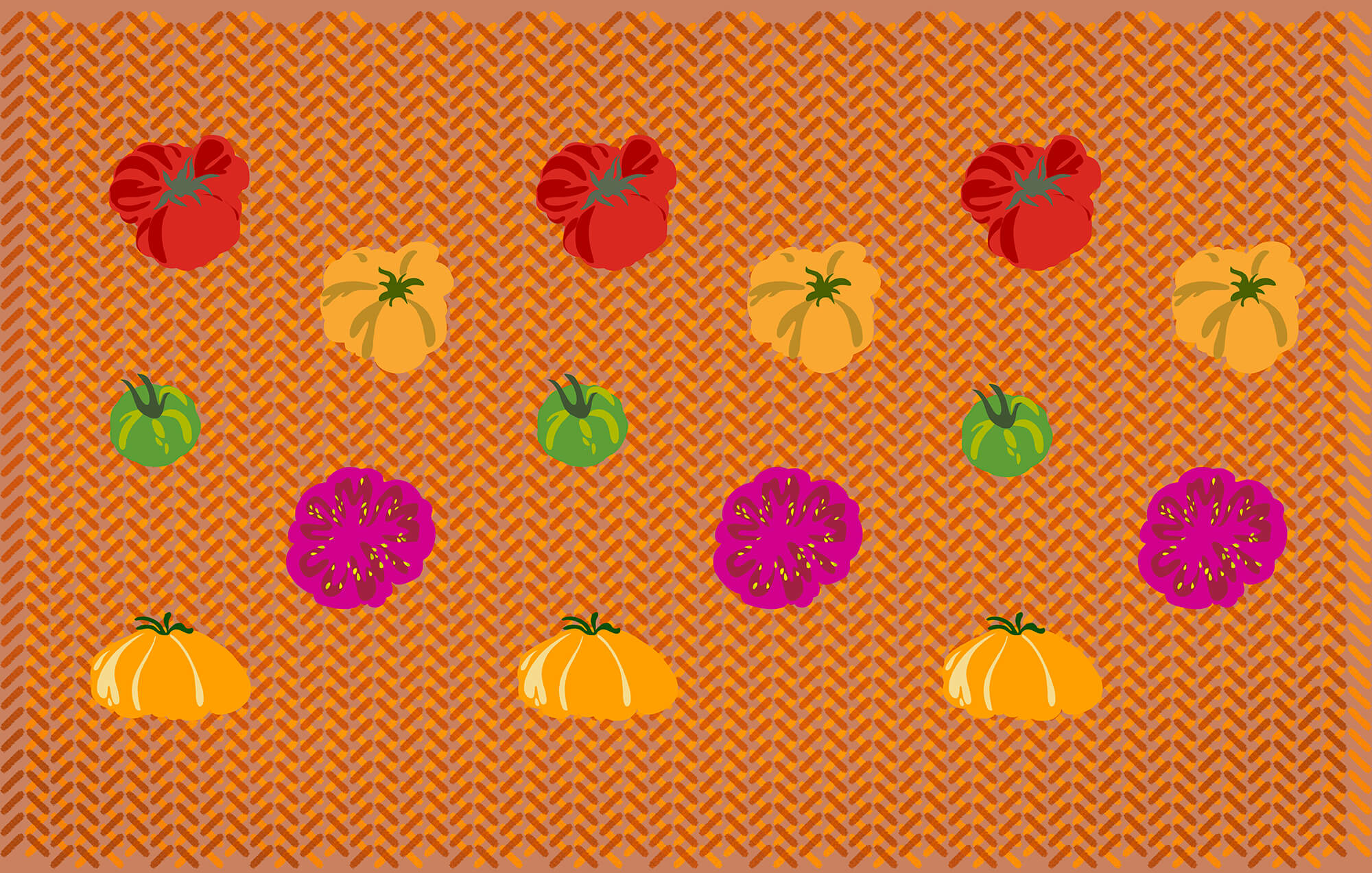 Group of tomatoes on a woven surface