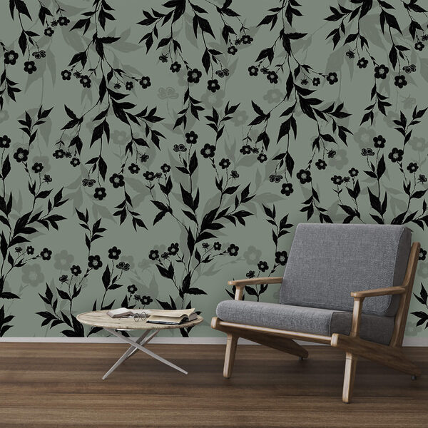 Fototapeta Fototapeta Czarno-biały wzór kwiatowy (SKU: t00452)