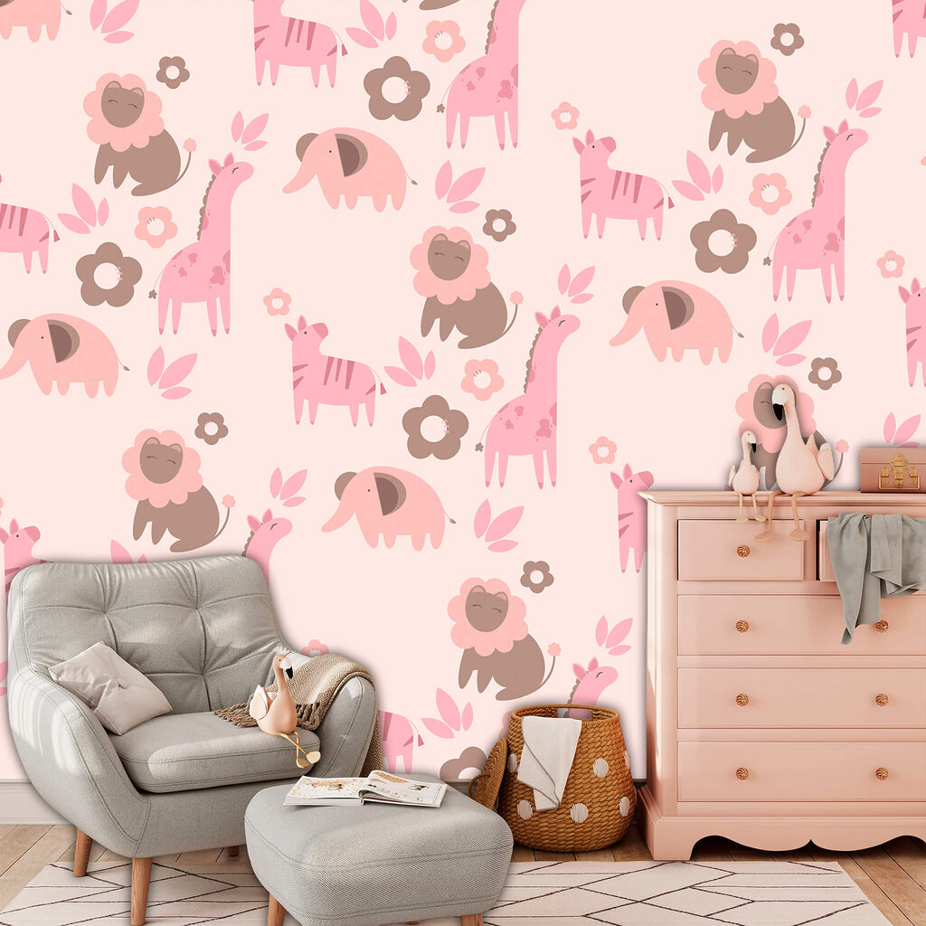 Wzór zwierząt i kwiatów