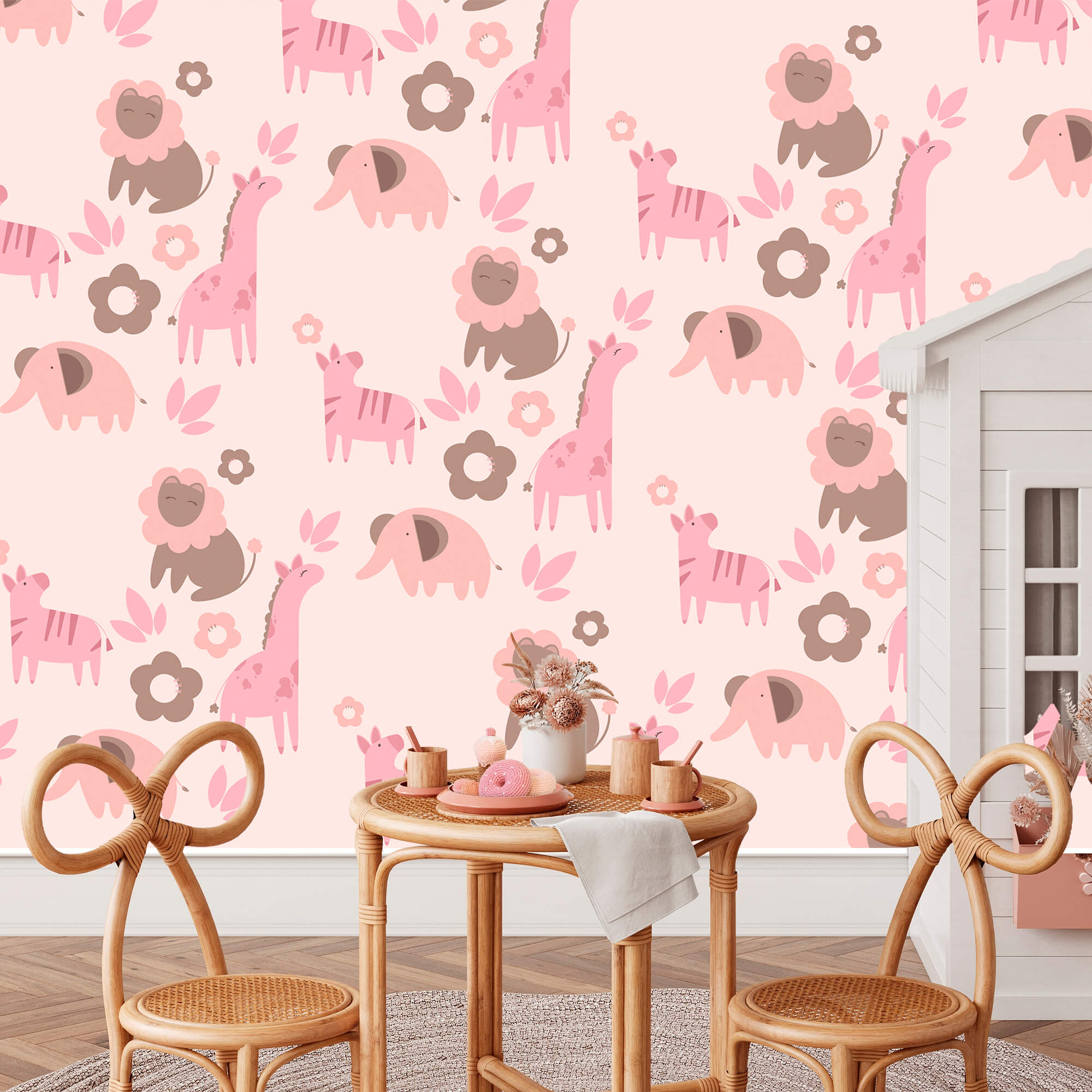 Wzór zwierząt i kwiatów