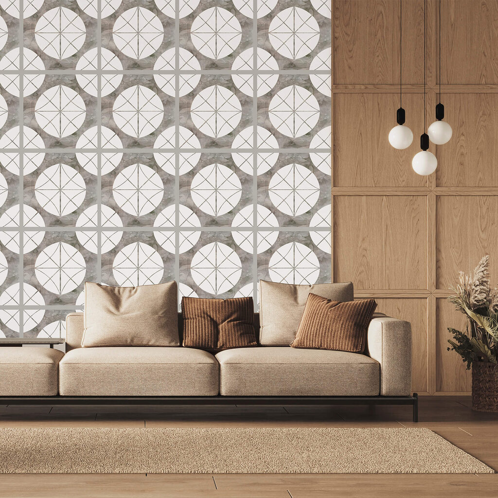 Wzór białych okręgów i szarych kwadratów