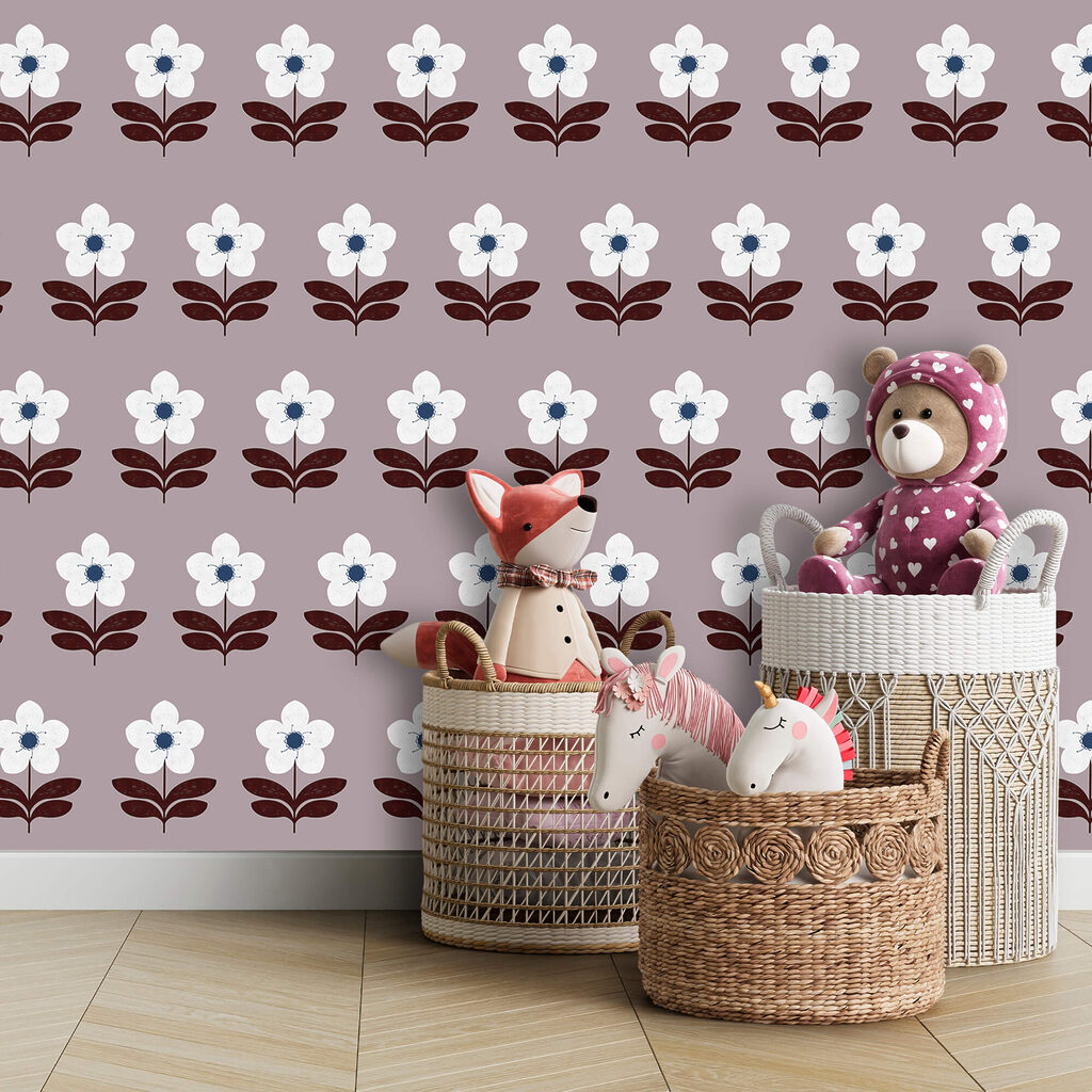 Wzór białych kwiatów i brązowych liści