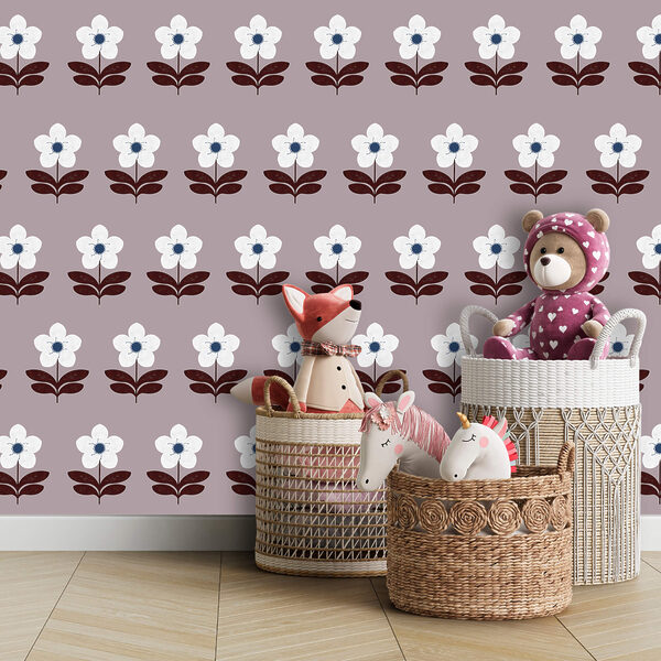 Wzór białych kwiatów i brązowych liści