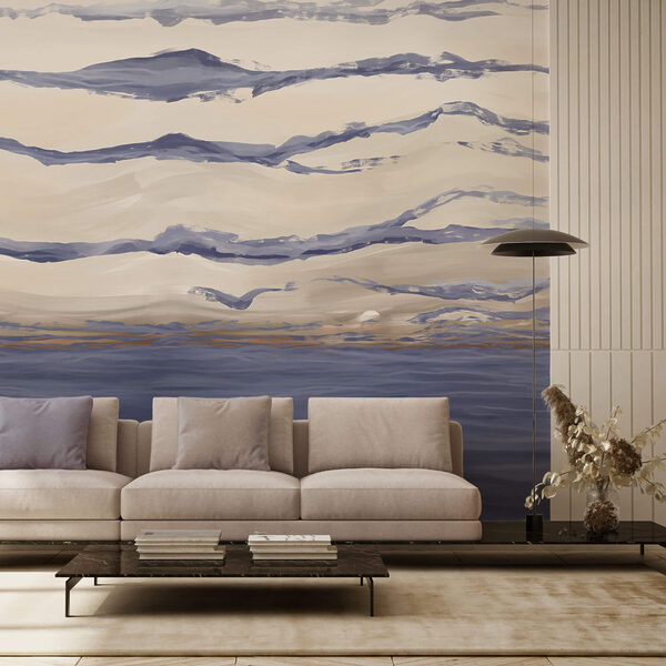 Woda z falami i latającymi ptakami Woda z falami i latającymi ptakami