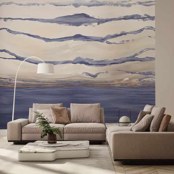 Woda z falami i latającymi ptakami Woda z falami i latającymi ptakami