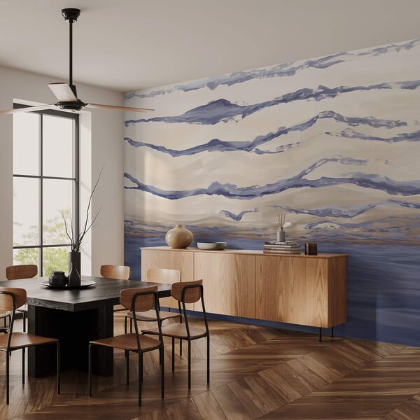 Woda z falami i latającymi ptakami Woda z falami i latającymi ptakami