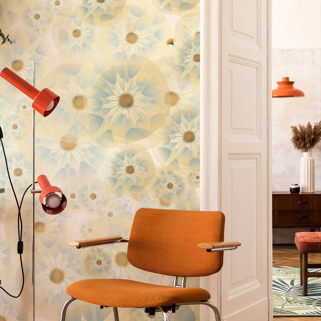 Grupa kwiatów w kolorach żółtym i niebieskim