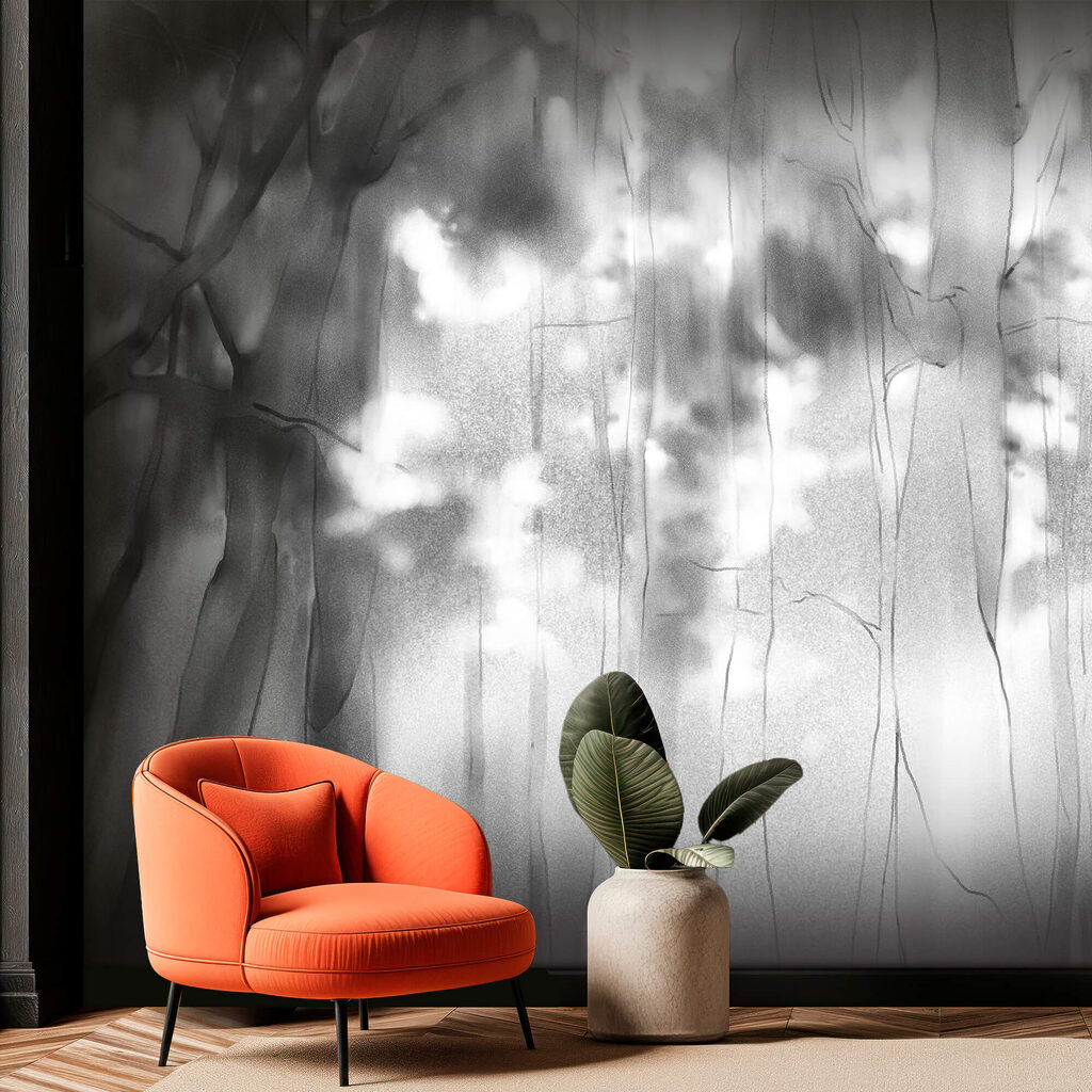 Czarno-białe zdjęcie drzew