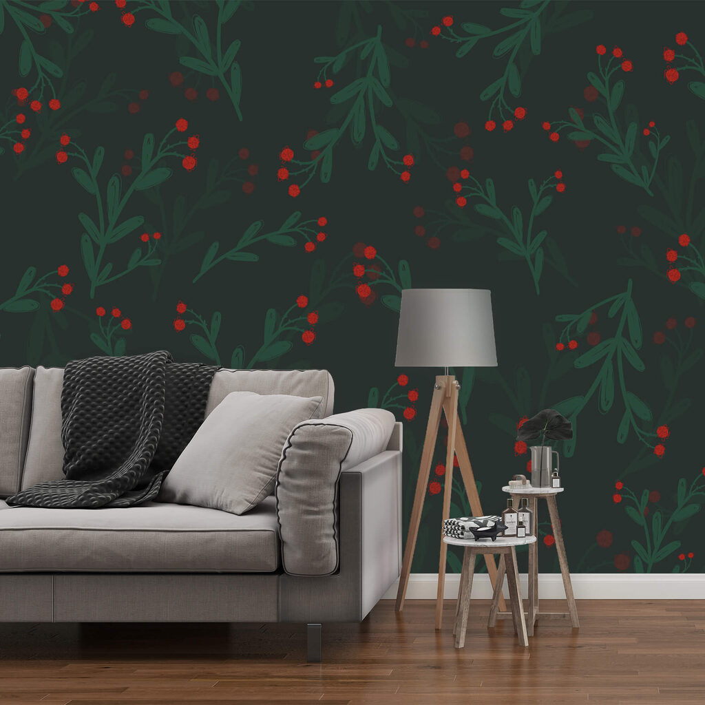 Wzór czerwonych kwiatów i liści