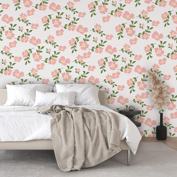 Wzór różowych kwiatów i zielonych liści Wzór różowych kwiatów i zielonych liści