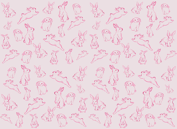 Group of rabbits drawn in pink