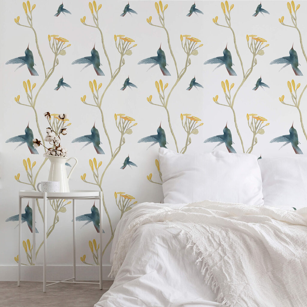 Wzór ptaków i kwiatów