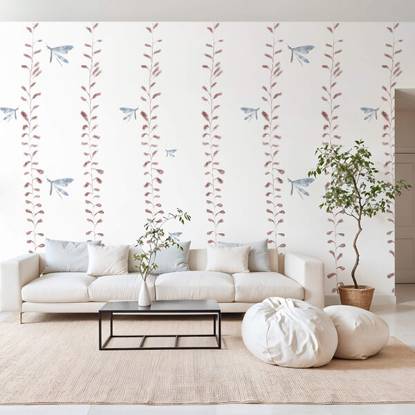 Tapeta z motylami i liśćmi