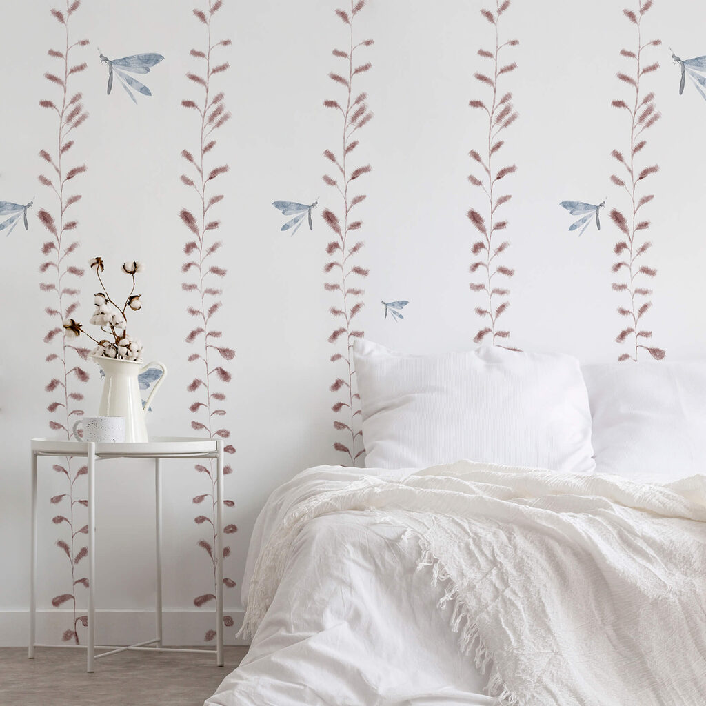 Tapeta z motylami i liśćmi