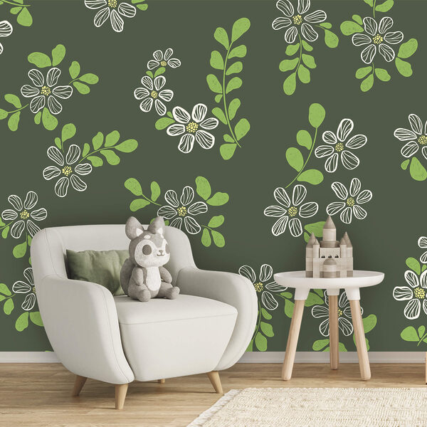 Wzór z białych kwiatów i zielonych liści