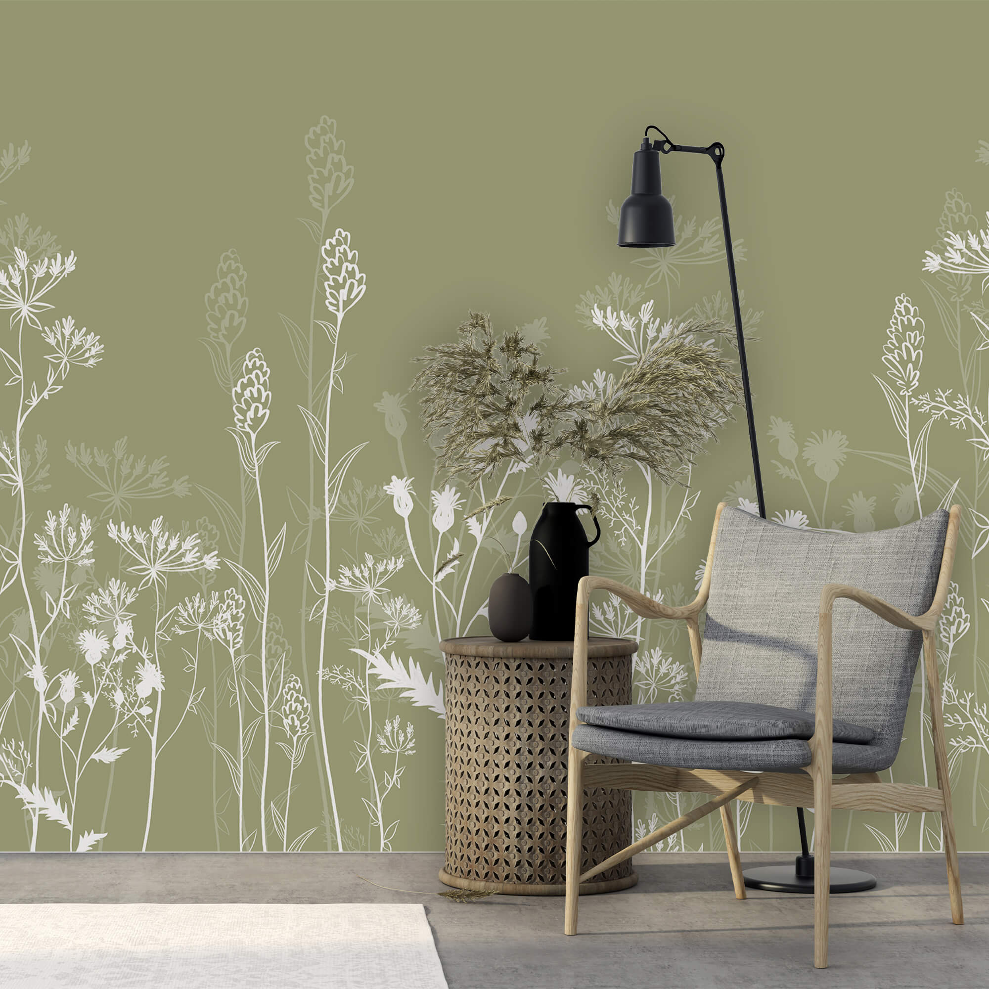 Delikatne kwiatowe wzory na zielonym tle