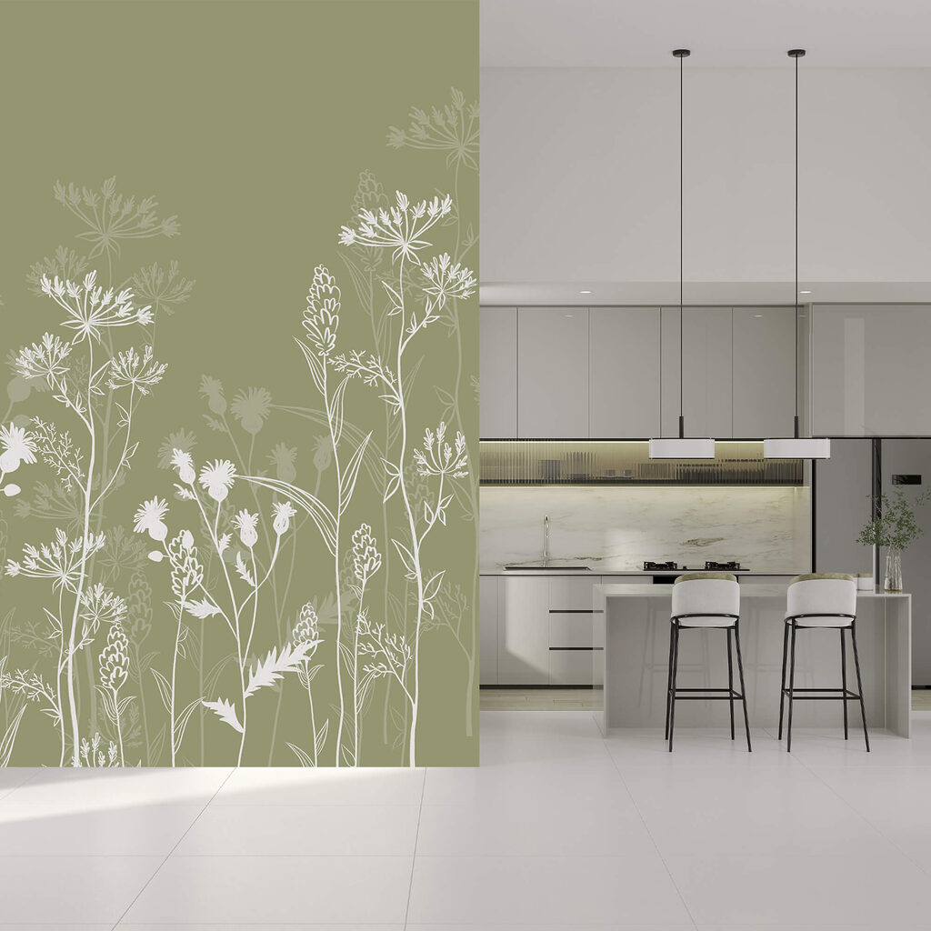 Delikatne kwiatowe wzory na zielonym tle