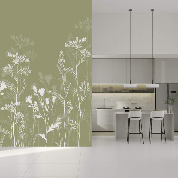 Delikatne kwiatowe wzory na zielonym tle