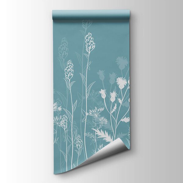 White flowers on a blue background